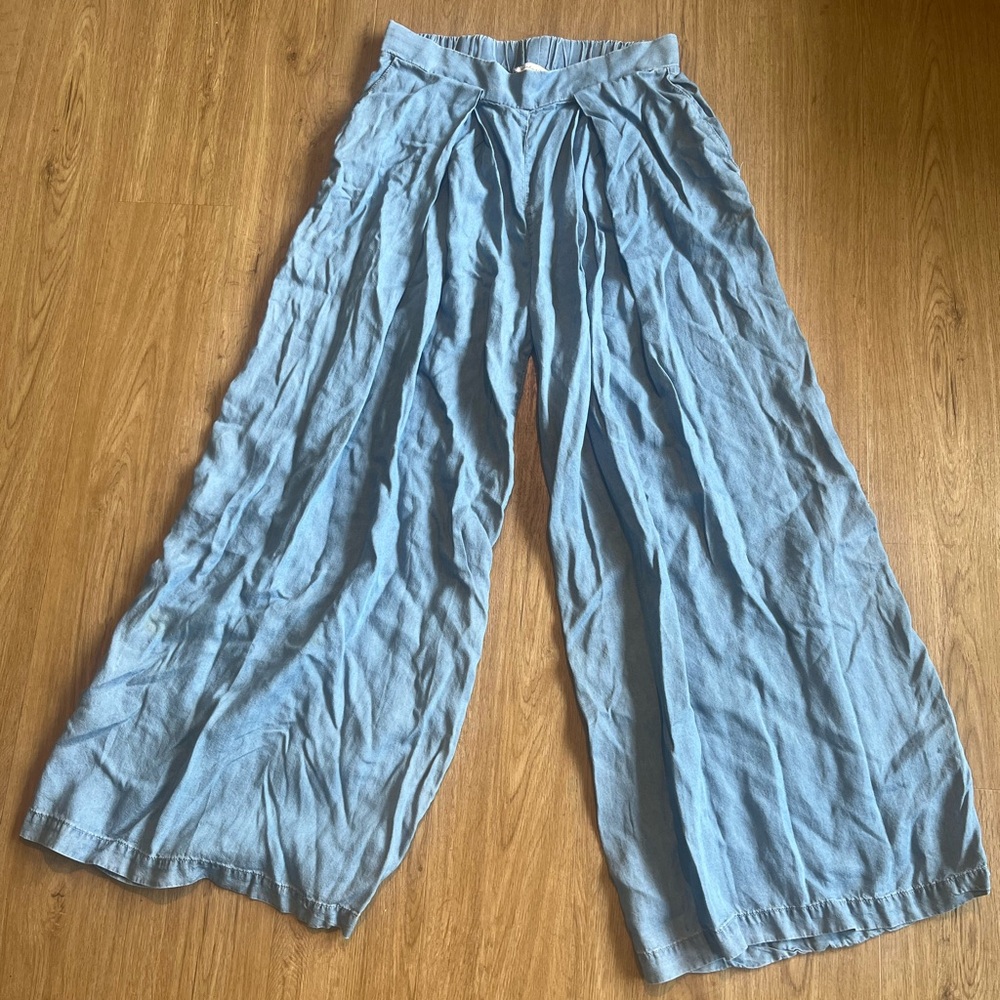 Light Blue Wide Leg Cotton Pants